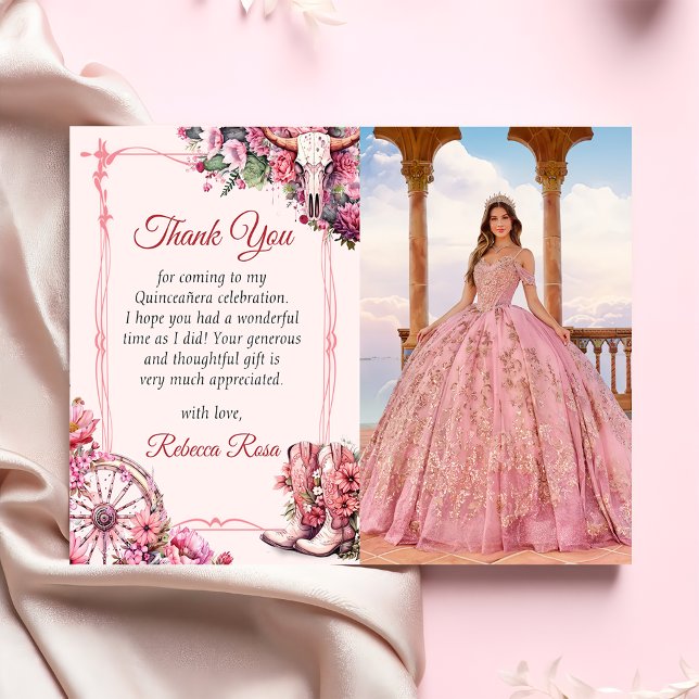 Cartão de Agradecimento Quinceanera Western Rústic (Criador carregado)