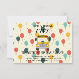 Cartão De Agradecimento Quinto Aniversário - Ônibus Amarelo, Balões - Conv