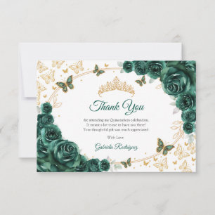 Cartão De Agradecimento Quinze Anos Floral Verde Esmeralda Dourado
