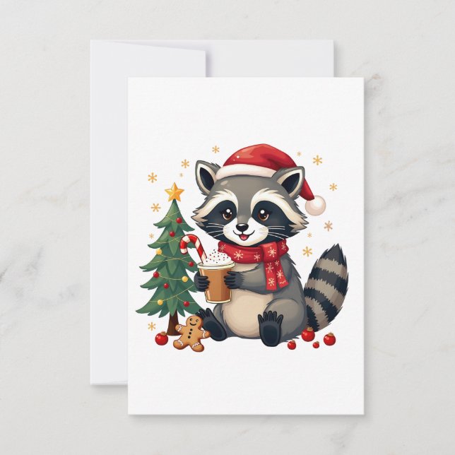 Cartão De Agradecimento Raccoon Vestindo Papai Noel Para Férias De Natal (Frente)