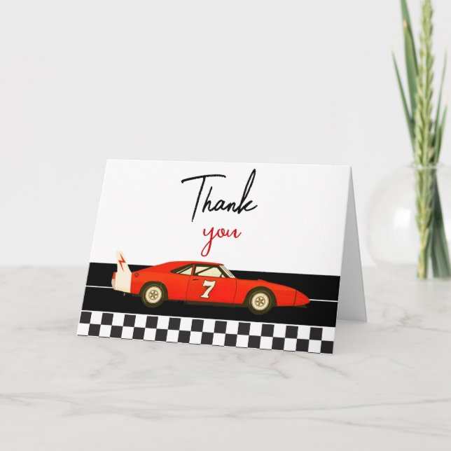 Cartão De Agradecimento Race Car Boy Baby Shower | Little Racer Party (Frente)