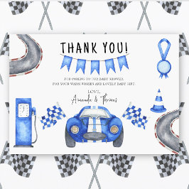 Cartão De Agradecimento Race car Chá de fraldas - obrigado você