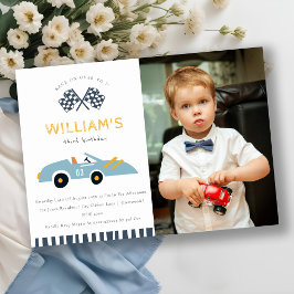 Cartão De Agradecimento Race On Over RaceCar Foto Qualquer Aniversário De