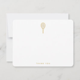 Cartão De Agradecimento Racquete de Ténis Moderna em Dourado e Branco Obri