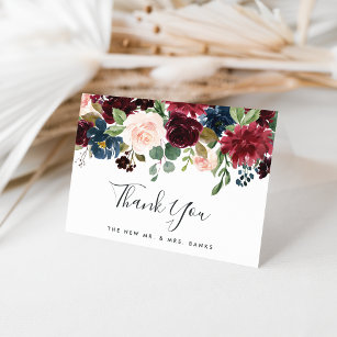 Cartão De Agradecimento Radiant Bloom   Marinho e Borgonha