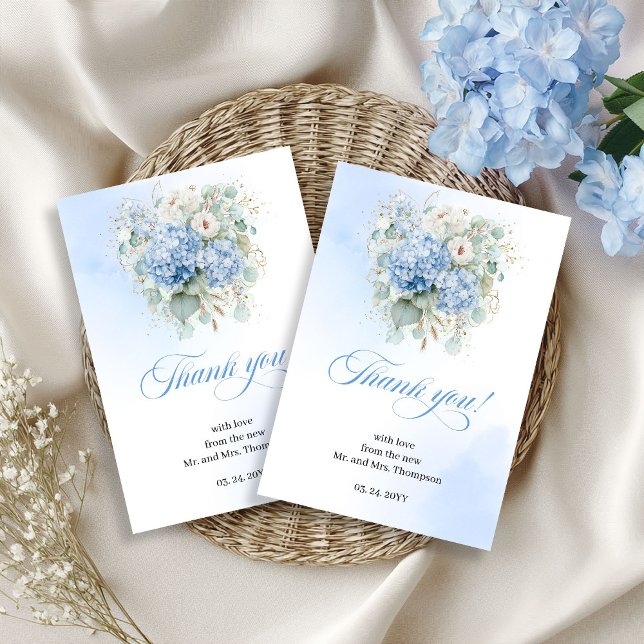 Cartão De Agradecimento Radiant Blue Hydrangeas Eucalyptus Wedding thanks (Radiant Blue Hydrangeas Eucalyptus Wedding thank you card

)