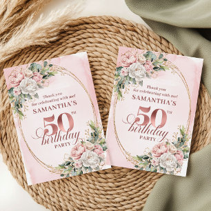 Cartão De Agradecimento Radiant Rose Gold Folhagens 50º Aniversário Obriga