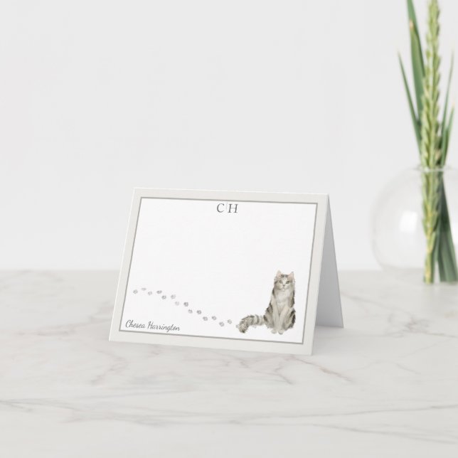 Cartão De Agradecimento Ragamuffin Cat Cinza Fronteira Monograma Nome Dobr (Frente)