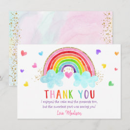 Cartão De Agradecimento Rainbow Cloud Hearts Pink Dourado Birthday
