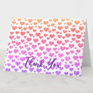 Cartão De Agradecimento Rainbow Faux Glitter Hearts Brilhante Personalizad