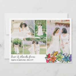 Cartão De Agradecimento Rainbow Flowers Foto Colagem de Casamento Obrigado