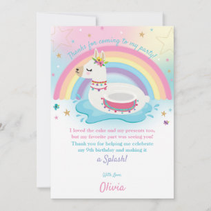 Cartão De Agradecimento Rainbow Llama Festa de Diversão Festa de Anivers