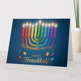 Cartão De Agradecimento Rainbow Menorah Glow – Happy Hanukkah Card