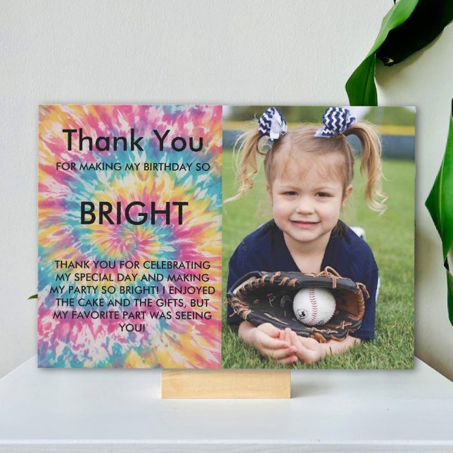 Cartão De Agradecimento Rainbow Tie Dye moderno e brilhante Aniversário (modern whimsical Rainbow Tie Dye Birthday Thank You Card)