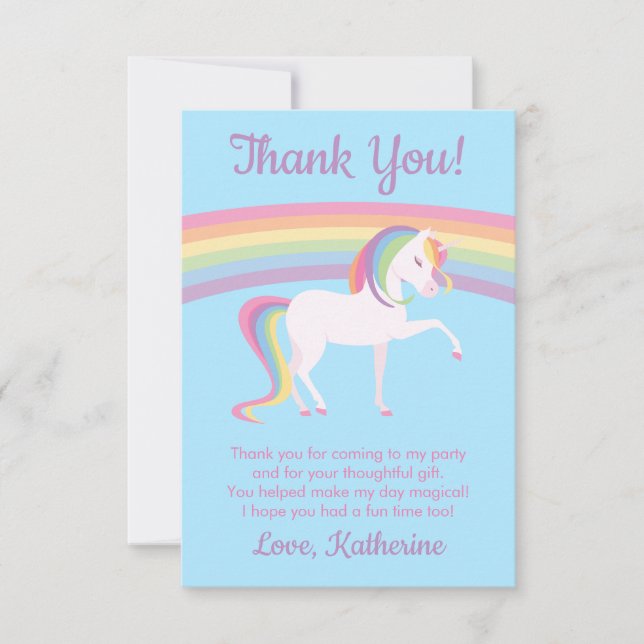 Cartão De Agradecimento Rainbow Unicorn (Frente)