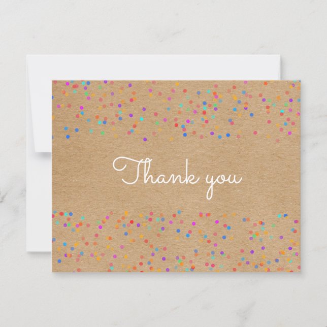 Cartão De Agradecimento Rainbow Wedding Confetti Rustic Kraft Script (Frente)