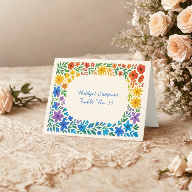 Cartão De Agradecimento Rainbow Wildflower Rustic Wedtic card convidado (Criador carregado)
