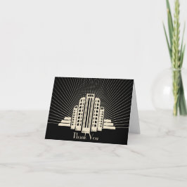 Cartão De Agradecimento Raio da torre do art deco no preto e no obrigado