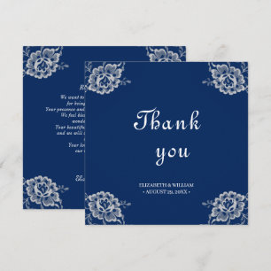 Cartão De Agradecimento Raios Florais Elegantes no Casamento Azul Marinho