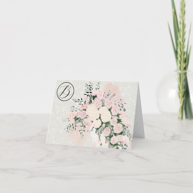 Cartão De Agradecimento Ramalhete de rosa arco-íris com laço de blush mono (Frente)