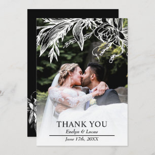 Cartão De Agradecimento Ramificação com foto de casamento de flores branca