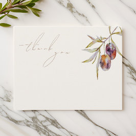 Cartão De Agradecimento Ramo de Oliva de Aquarela Elegante