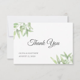 Cartão De Agradecimento Ramo de Oliva Elegante. Casamento simples botânico