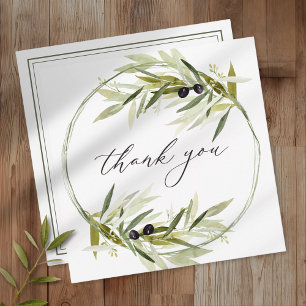 Cartão De Agradecimento Ramo de Oliveira Aquarela Casamento Minimalista El
