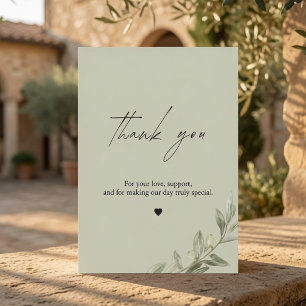 Cartão De Agradecimento Ramo de Oliveira Casamento Verde Elegante Sage