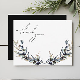 Cartão De Agradecimento Ramo de Oliveira em Aquarela Elegante