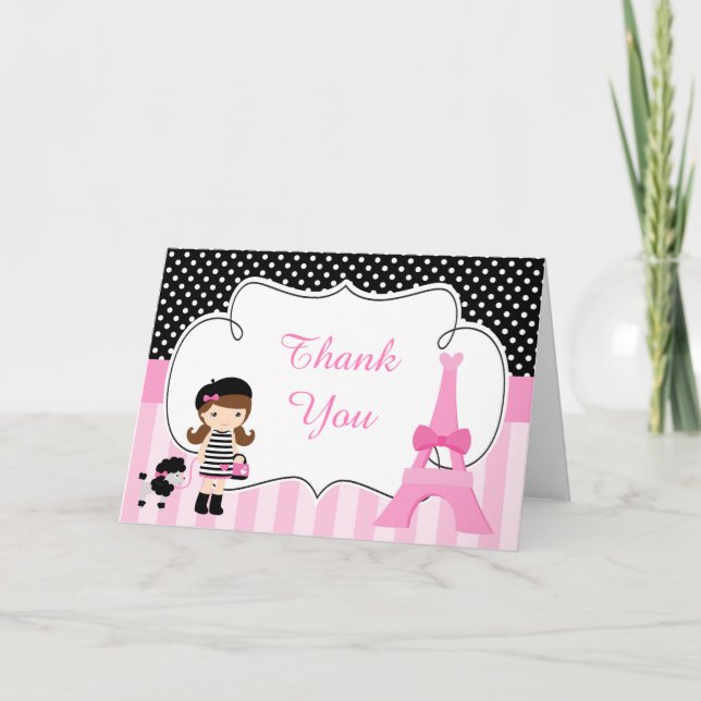 Cartão De Agradecimento Rapariga de Brunette Torre Eiffel de Paris (Frente)