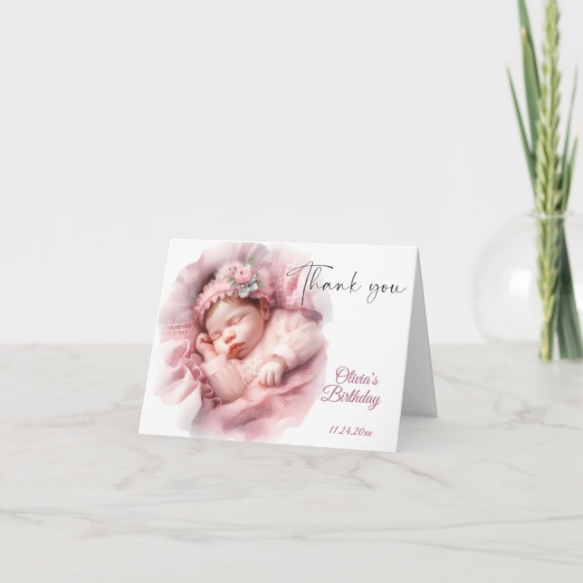 Cartão De Agradecimento Rapariga Rosa Rainbow Star Aniversário (Frente)