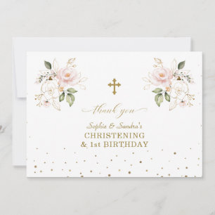 Cartão De Agradecimento Raparigas Florais Rosa Gêmeas primeiros aniversari