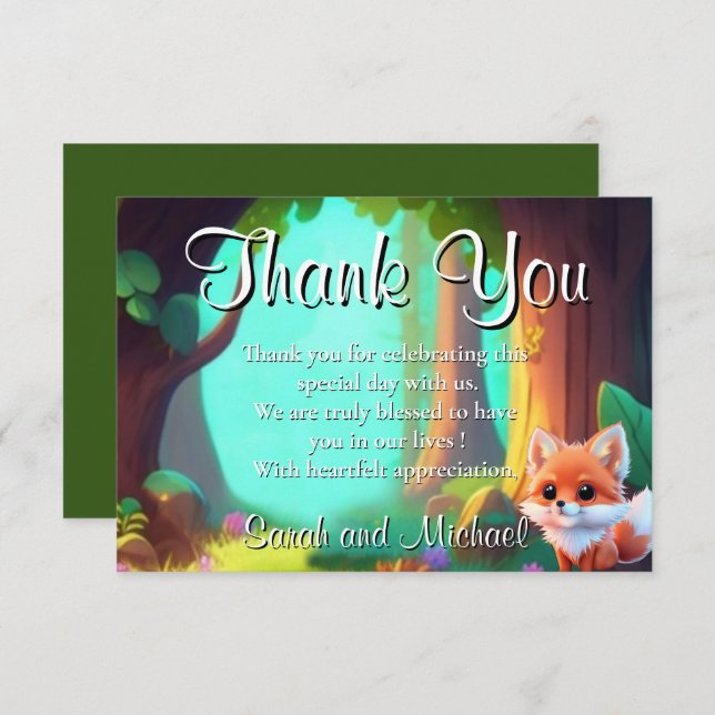 Cartão De Agradecimento Raposa-bebê fofa de amigos da floresta (Frente/Verso)