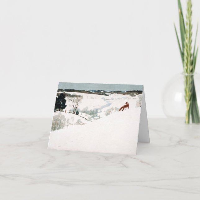 Cartão De Agradecimento Raposa na Neve por Newell Convers Wyeth (Frente)