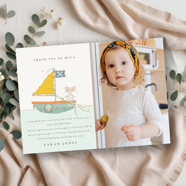 Cartão De Agradecimento Rato Pirata Fofo Barco a Vela Crianças Qualquer Id (Criador carregado)