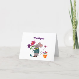 Cartão De Agradecimento Ratozinho Fofo com Flores