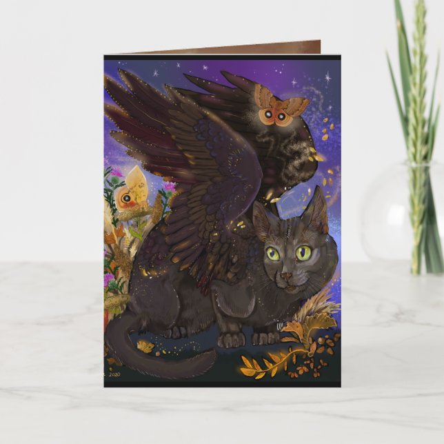 Cartão De Agradecimento Raven Winged Autumn Magic Cat (Frente)