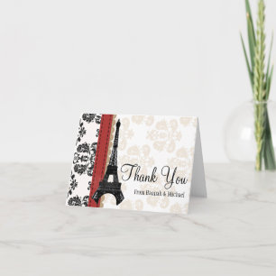 CARTÃO DE AGRADECIMENTO RED AND BLACK DAMASK EIFFEL TOWER THANK YOU