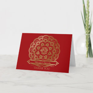 Cartão De Agradecimento Red and Gold Mandala Indian Thank You card
