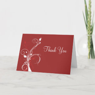 Cartão De Agradecimento Red and White Floral Thank You Card