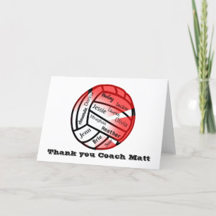 Cartão De Agradecimento Red and White Volleyball Thank You Coach Card