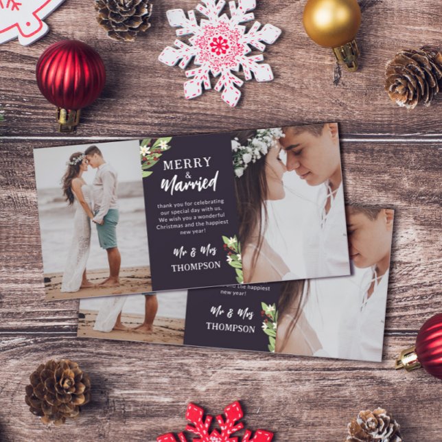 Cartão De Agradecimento Red Berry Floral Twigs Feliz casada Natal (Criador carregado)