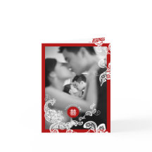 Red Boho Floral Peacock Duplo Xi Casamento Chinês