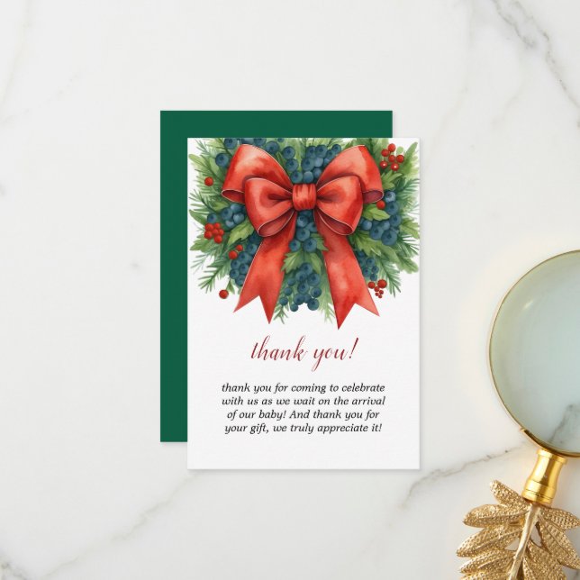 Cartão De Agradecimento Red Bow Baby Shower Christmas Brunch (Frente/Verso In Situ)