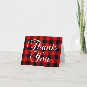 Cartão De Agradecimento Red Buffalo Plaid Elegant Calligraphy