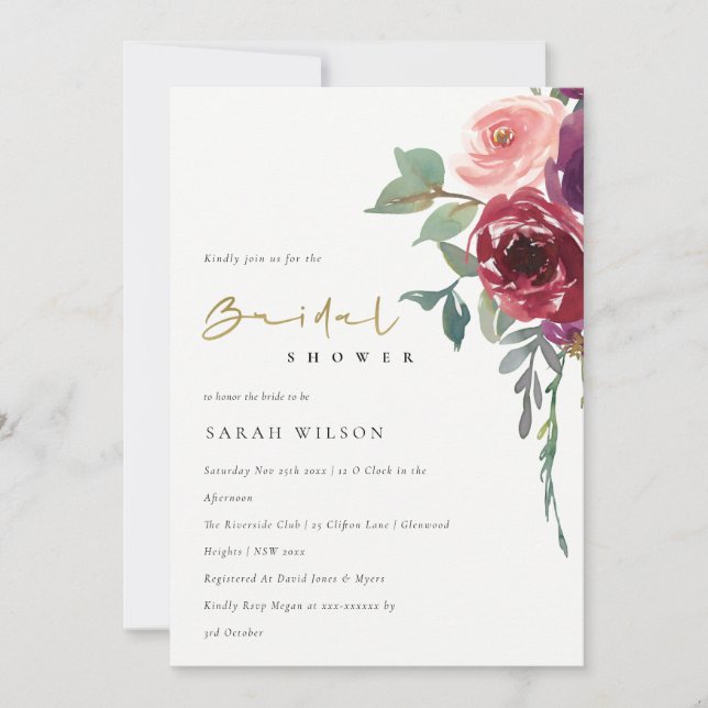 CARTÃO DE AGRADECIMENTO RED BURGUNDY PEACH FLORY CHÁ DE PANELA INVISTIR (Frente)