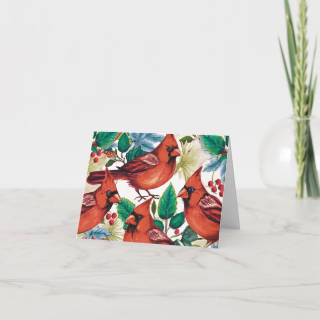 Cartão De Agradecimento Red Cardinal Birds Natal Férias de inverno (Frente)