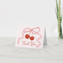 Red Cherries with Bow Classy Pink Stripe Girly