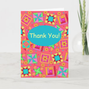 Cartão De Agradecimento Red Coral Patchwork Quilt Block Art Thank You